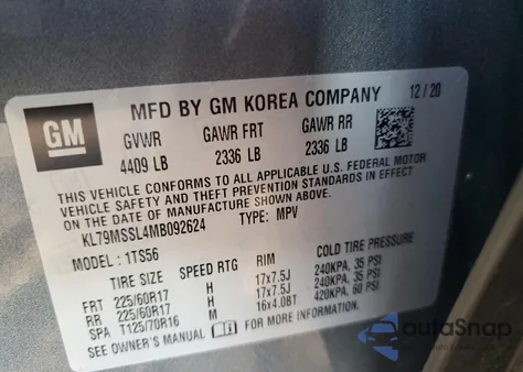 2021 Chevrolet Trailblazer Activ from USA, damaged, VIN KL79MSSL4MB092624